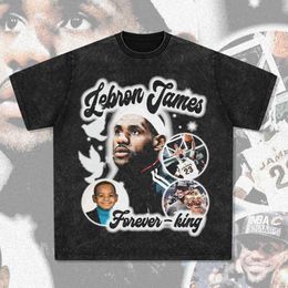 Bc James Lebron American Street Print T-shirt court à manches longues lavé Basketball Topi9na