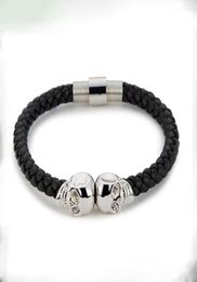 BC sieraden Verkopen Fashion Mens Chains Echt lederen gevlochten Northskull armbanden dubbele schedelbangle BC0029852562