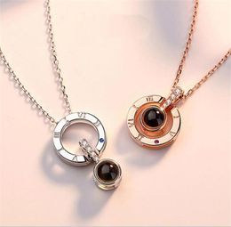 BC Nouveau arrivée rose orSilver 100 langues je t'aime projection collier pendent romantique mémoire collier de mariage 2530732659879432