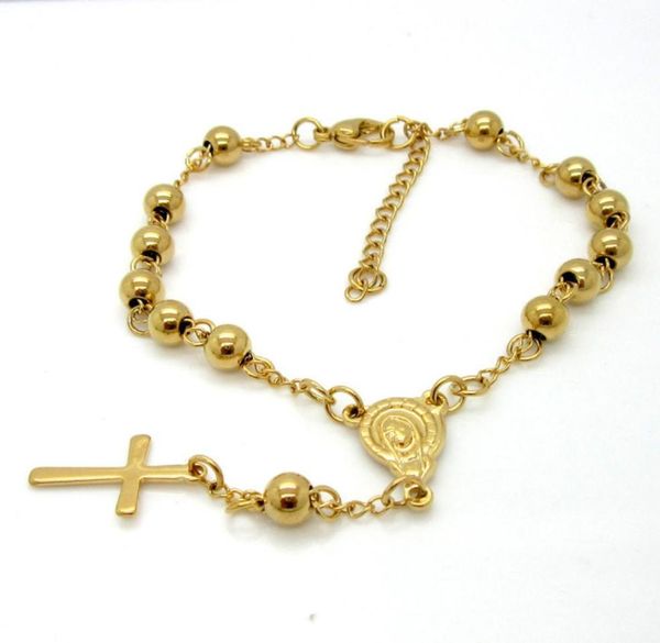 BC Pulsera de cuentas de acero inoxidable Jesús Pulsera plateada plateada plateada Titanio Brazal de rosario de acero Joyería9980478