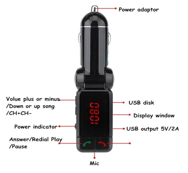 BC06 Car Charger Bluetooth FM Témateur Double Port USB en voiture Bluetooth Receiver MP3 Player avec Bluetooth Handse appelant le 2026178700