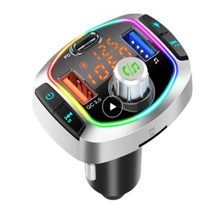 Lecteur MP3 Bluetooth pour voiture à double écran BC63 avec charge rapide PD/QC3.0, effet de lumière ambiante et transmetteur FM