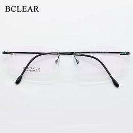 BCLEAR 9007Men alliage sans monture lunettes cadre mâle carré ultraléger homme sans cadre myopie optique cadres lunettes 55-18-140 240111