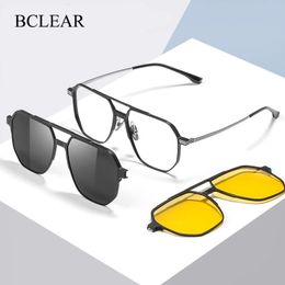 BCLEAR hommes femmes mode aluminium magnésium monture de lunettes Clip sur lunettes de soleil polarisées Vision nocturne lentilles de conduite magnétique 240131