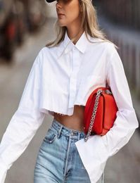 BCLOUT CASTIVE CRUP TOP MUJERES Fashion Fashion Gire Down White White Sheling Manga Blouse Femenina Femenina Sexy Ladies Tops 220325868878