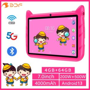 BDF Tableta para niños de 7 pulgadas Android 13 4GB RAM 64GB ROM 1TB Expandir 5G WiFi 4000MAH Batería Dual Cámara Regal Software de regalo para niños