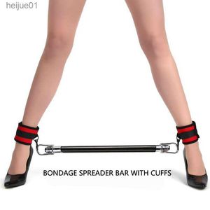 BDSM Bondage Barre d'épandage en acier inoxydable de 16 pouces avec poignets en cuir Jouets sexuels de retenue fétiche pour couples Produits SM adultes L230518