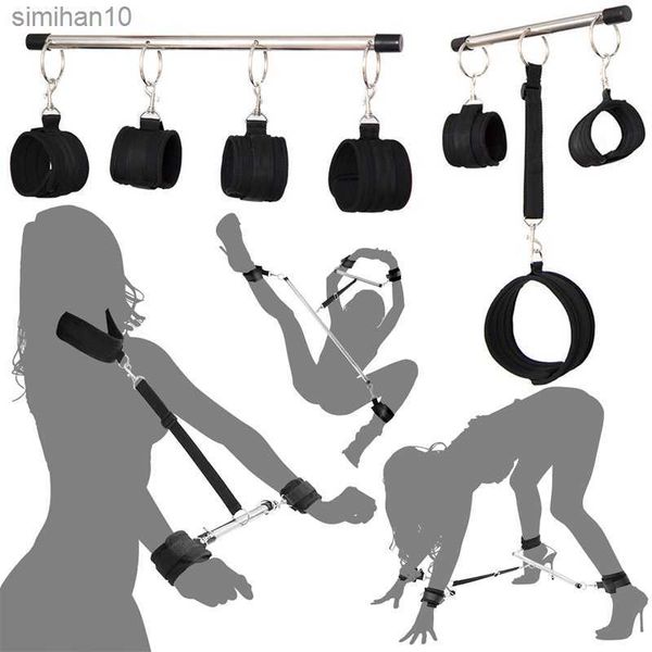 BDSM Bondage métal épandeur barre sexe mains cheville cou collier ensemble de retenue esclave manilles jeu érotique outil de sexe pour les femmes L230518