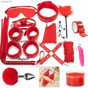 BDSM Bondage Restraint Set Sex Hands Fouet Anal Perles Butt Plug Anal Plug Bullet Vibrator Sex Toys pour Femme Adulte S M Fetish L230518