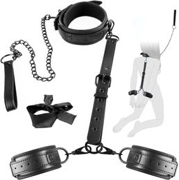 Ensemble de contraintes de bondage BDSM, kit SM à lit de 5 pcs avec collier, corde, bandeause, jouets sexuels adoptés détachables, accessoires d'équipement de bondage pour femmes couples