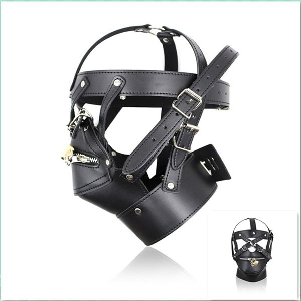 BDSM Bondage Sex Toys Nouveau Cuir Noir SM Esclave Sex Toys Tête Masque pour Homme Produit de Sexe Adulte Cosplay Robe Hommes Gays Fetish Head Hoods