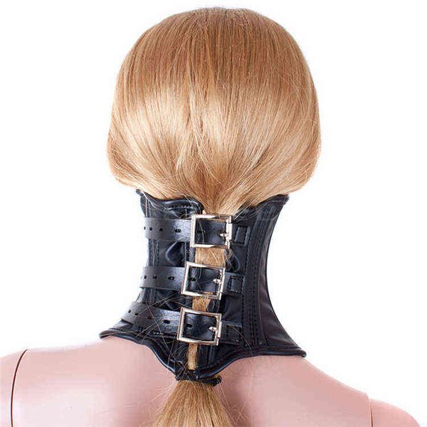 NXYBDSM Cartílago Corsé Restricción Collar Unisex Bloqueable Cuero de PU Mitad/Máscara de Cara Completa Bondage Esclavo Fetiche Juego para Adultos Juguetes Sexuales 1126