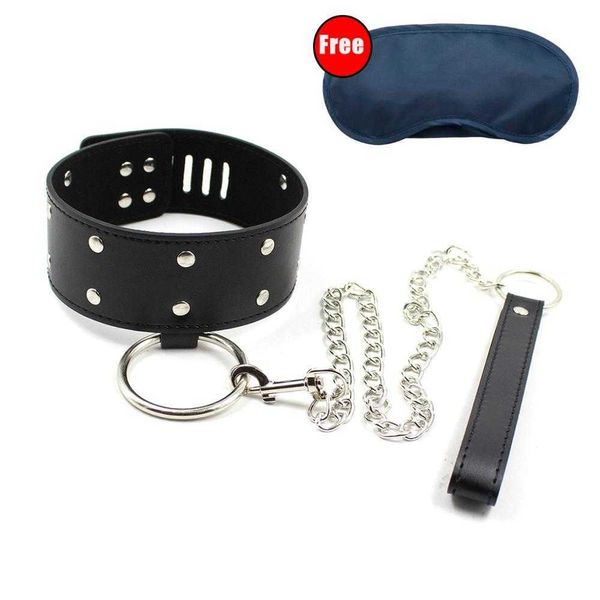 Collar Bdsm con cadena de bloqueo de correa cuero suave PU remaches esclavos restricción Bdsm juguetes sexuales eróticos para parejas mujeres accesorios SM P0816