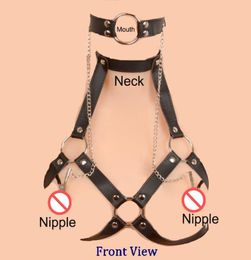 BDSM Femme Bondage Soutien-Gorge Gag Dispositif Collier De Retenue Sex Toy avec Pinces À Mamelons Chaîne Stimulant Esclave Fétiche Bondage Gear Érotique 1015241