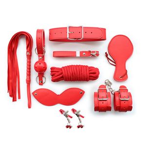 8 stcs bondage beperking set blinddoek handboeien kraag lederen zweep ball gag touw tepel klemmen seksspeeltjes voor vrouw volwassen smetisj