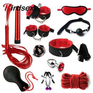 Kits BDSM Sex Bondage Set menottes Gag Whip Whip Minpples Clamps Erotic Sex Toys for Women Couples Adult Sex Shop Anal Butt Plug Tail 240401