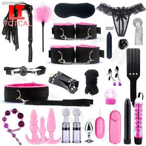 BDSM Kits Sex Spel Bondage Set Handen Tepelklemmen Zweep Spanking Metalen Anale Plug Vibrator Volwassenen Speeltjes Voor vrouwen Koppels L230518
