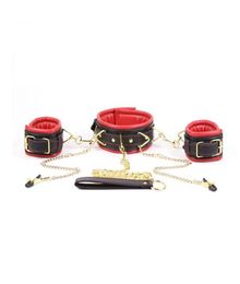 BDSM en cuir collier chien esclave manchette de poignet mamelons en métal stimulateur de serre-tête dans les jeux pour adultes