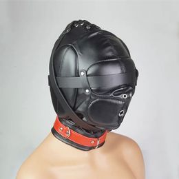 Masque BDSM avec yeux bandés en cuir, trou de respiration, jeu de rôle, capuche rembourrée sur la bouche et les oreilles, jouets sexuels pour Couples 240102