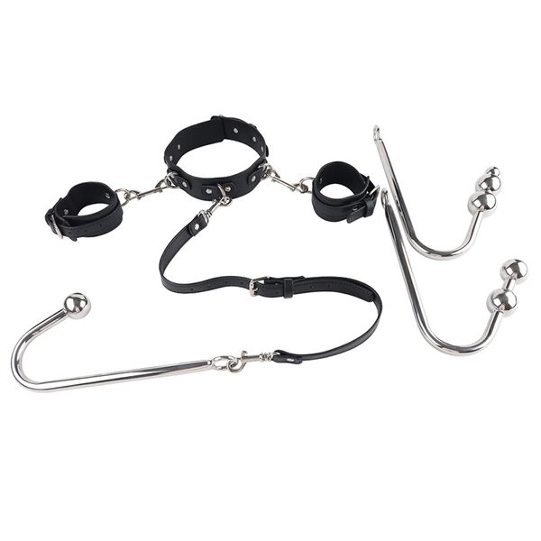 Kits de ganchos anales para cuello y esposas, tapón Anal de cola de cachorro, Bondage de esclavo, juego de rol, Juguetes sexuales para parejas y adultos