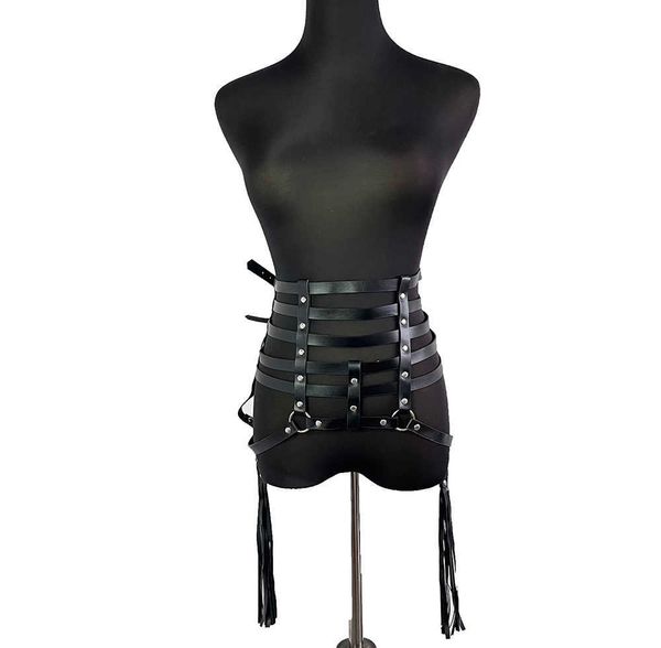 Bdsm nueva falda Sexy de cintura alta de cuero Pu con flecos y borlas cinturones ajustables accesorios de vestido Punk Rock para fiesta