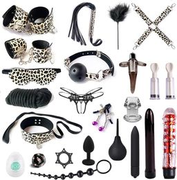 BDSM RESTRAINTES TOYS SEXE 24PC RESTRAINTES DE BONCTION DES CONSTAGES FET FETISH LED RESTRAINS KITS pour les débutants, jeu de balle de gang, vibrateurs Massagers, Bondage Kit for Couples Sexe