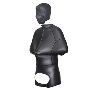 Costume de corps en caoutchouc BDSM, pantalon sans entrejambe, bras de bondage, ensemble de tête de chien, capuche pour hommes, Costume sexy, jeu pour adultes, jouets sexuels alternatifs pour femmes 240118