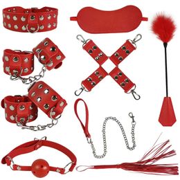 BDSM Set Juguete Esposas sexuales para pareja Kit para adultos Bdsm 9PCS / set Venda con los ojos Strapon Cama Bondage Esposas sexuales Accesorios atractivos 18 240130