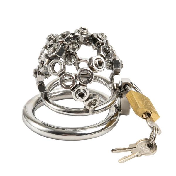 BDSM Sexo Castidad Tornillo Bloqueo Pene Jaula Acero Inoxidable Dispositivo de Castidad Masculina Anillo de Polla Bondage Metal Jaula de Polla Gay Testículo Joyería