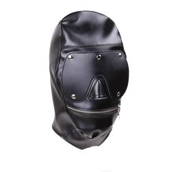 BDSM Sex Hood Head Mask Zippered Torture Extreme Torture Bondage RESTRAINTES Boulangers Fantasies fétiches pour hommes Black Faux Leather Gn3124007672756