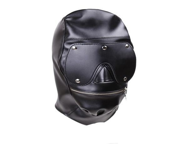 BDSM Sex Hood Head Mask Zippered Torture Extreme Torture Bondage RESTRAINTES Boulangers Fétisles Fétiche pour hommes Black Faux Leather Gn3124009971384