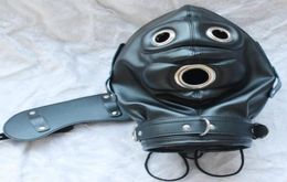 BDSM Sext Toy Fetish Cuir Mask Head Hood Bondage Face With Eye Shield Mouth Gag Dildo Toys Erotic Audlt Games Produits pour Coupl5986680