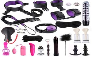 Bdsm vibrateur Bondage ensemble jouets sexuels pour femmes hommes menottes pinces à tétons fouet fessée sexe Silicone métal Plug Anal fesses Y2004221817050