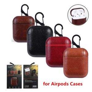 PU Lederen Draadloze Bluetooth Opbergdoos Gevallen voor Apple Airpods Protector Hoofdtelefoon Case Cover met Haak Schokbestendige Retro Oordopjes Boxen