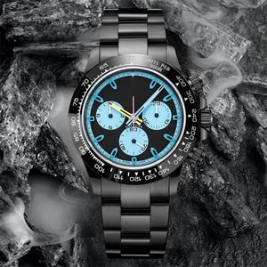 Wees blaken luxe horloge motre polshorloge waterdicht 40x12,3 mm 7750 chronograaf mechanische beweging alle zwarte staal mannen horloges polshorloges relojes 02 406177 es es