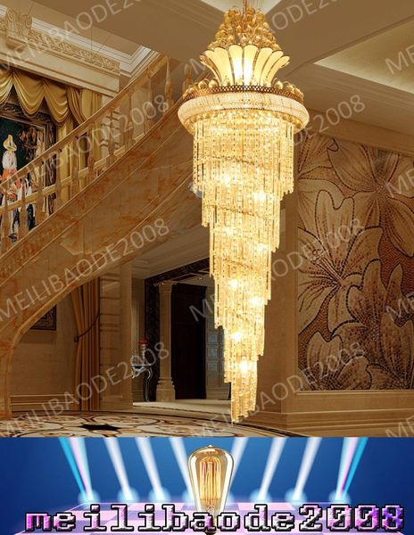 BE39 Penthouse de lujo europeo Villa Sala de estar Dúplex Escalera K9 Candelabros de cristal LED Giratorio Vestíbulo del hotel Lámpara colgante Luces