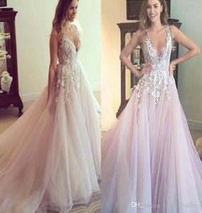 Plage 2023 robes de mariée boho robe nuptiale Blush rose sans manches plus taille applique applique tulle