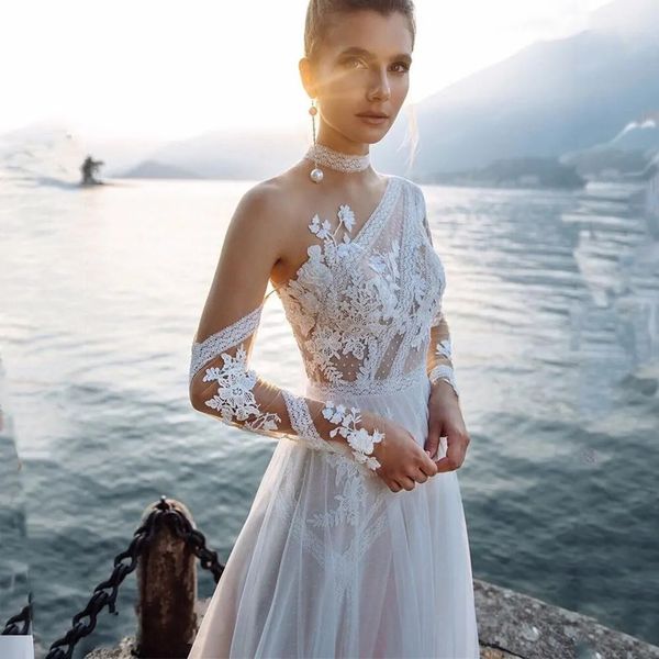 Playa un vestido de novia boho boho para mujeres aplique de encaje bohemio bosque de novia rústico elegante túnica elegante de mariee personalizada 240407