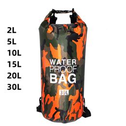 Accesorios de playa 30L Bolsa de natación impermeable Saco seco Camuflaje Colores Pesca Canotaje Kayak Almacenamiento Drifting Rafting 2L 5L 10L 15L 20L 230515