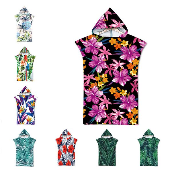 Accesorios de playa Hojas Flores Baño de microfibra Toalla de playa con bata con capucha Poncho para nadar Playa Surf Hombre Mujer Albornoz 230707