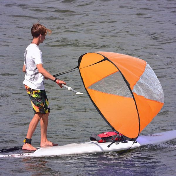 Accessoires de plage Accessoires de planche de surf Sup Paddle sous le vent Canoë gonflable Drag Sail Kayak avec fenêtre transparente Propulseurs pliants 230621