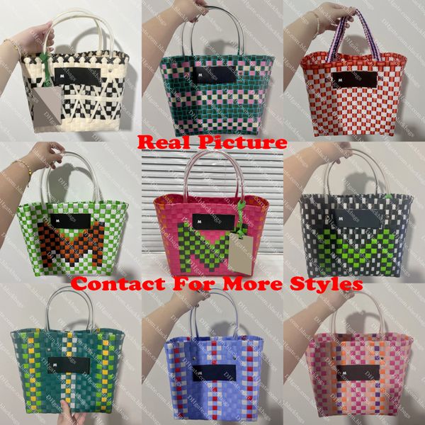 Bolso de playa Bolso de mano tejido a mano Diseñador Cesta de verduras Mujeres Gran capacidad Bolso de vacaciones Patchwork Color Contraste Totes Edición limitada