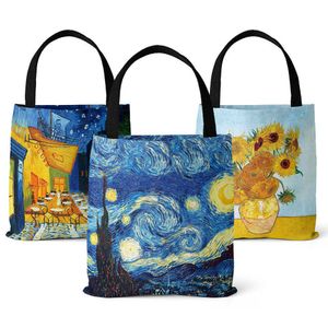 Strandtassen 2023 Nieuwe vintage sterolie Painting Beach Tote Women S canvas boodschappentassen mode grote handtassen heren schouderbeurt 230321