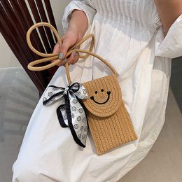 Bolsos de playa Feng Pian, bolso para teléfono móvil con cara sonriente bonita, novedad de verano para mujer, Mini bufanda cruzada de punto pequeña