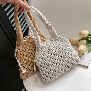 Sacs de plage tissés littéraires et minimalistes, sac à bandoulière en paille pour femmes, Niche d'été ajourée, sac à main fait à la main