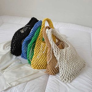 Strandtassen Makaron katoenen touw geweven uitgeholde handtas stro Zuid-Korea Ins 230327