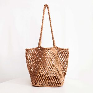 Strandtassen Nieuwe Japanse en Koreaanse handwoven hol Net katoenen touw Een schouderhandtas Holiday Leisure 230327