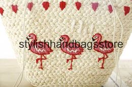 Sacs de plage ot nouvelle broderie coréenne femmes et sac grande paille Soulder mode Flamingo Beac grand fourre-tout tissé h24221