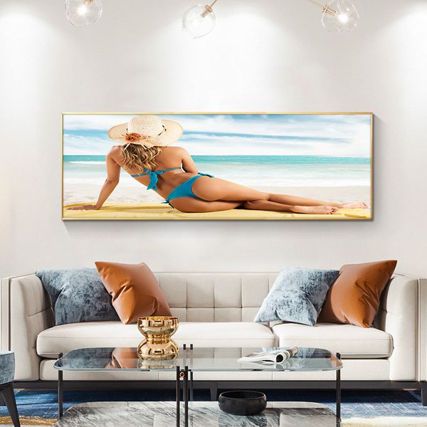 Plage bikini beauté femme toile peinture affiches et imprimés modernes sur le salon art mural cuadros décoracion salon