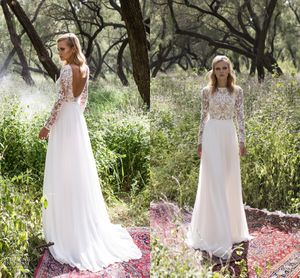 Strand Boheemse zomer 2019 Lange mouwen Backless Robe de Mariage Sweep trein trouwjurk bruidsjurken tuin op maat boho